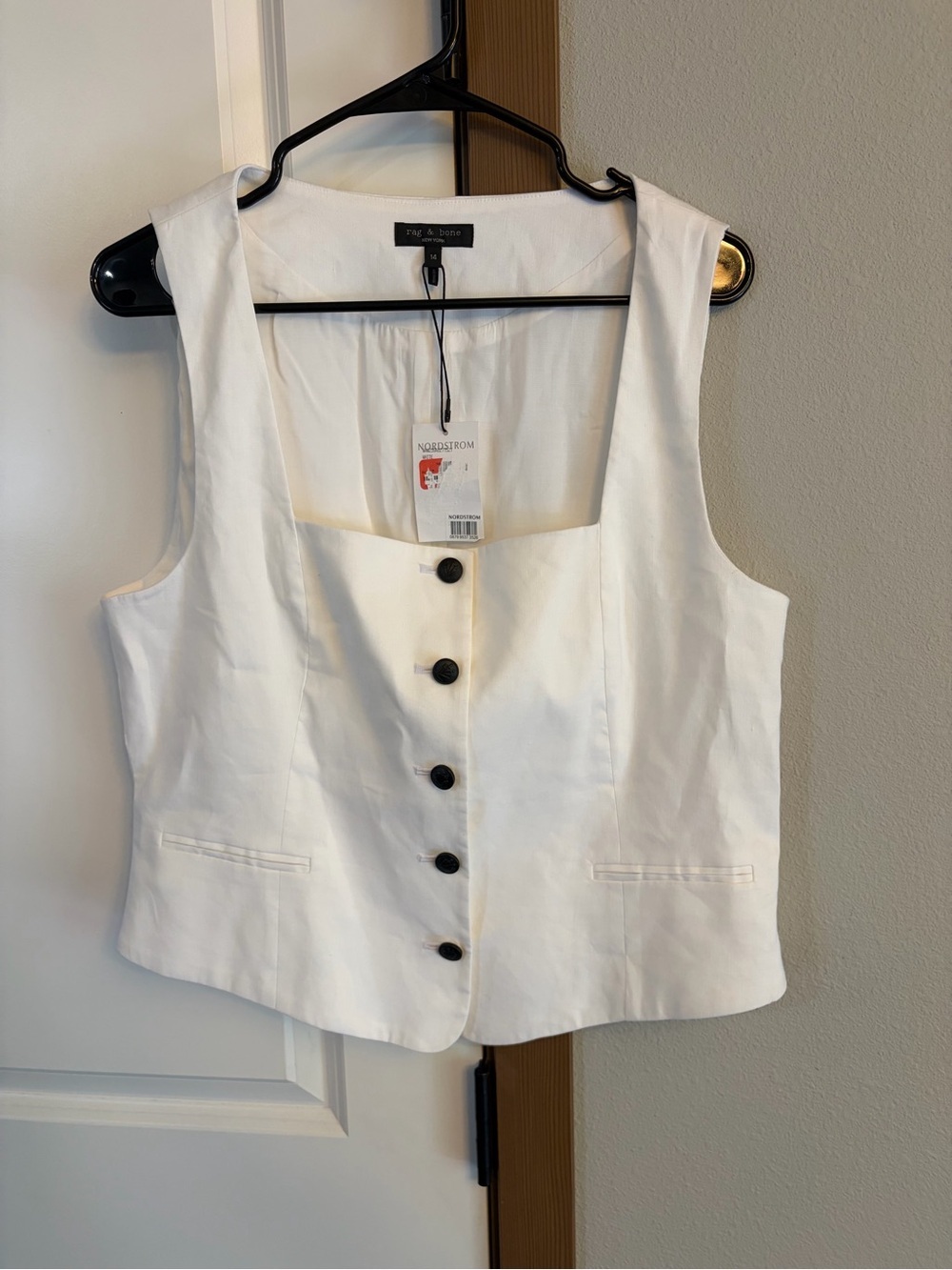 NWT Rag & Bone Mariana Button Front Linen Vest White Square Neck Cropped Size 14 - Picture 4 of 11